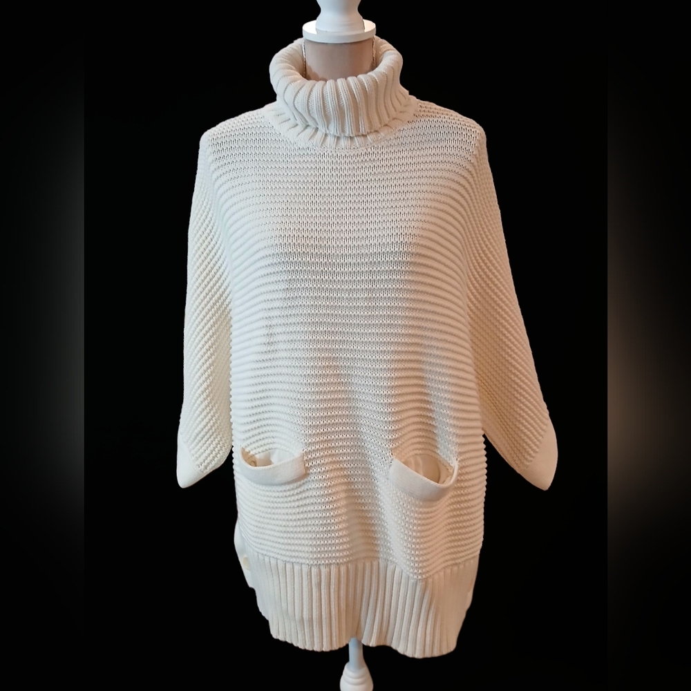 J. Crew Oversized Chunky Cableknit Cream Short Sleeved Sweater XL Lagenlook